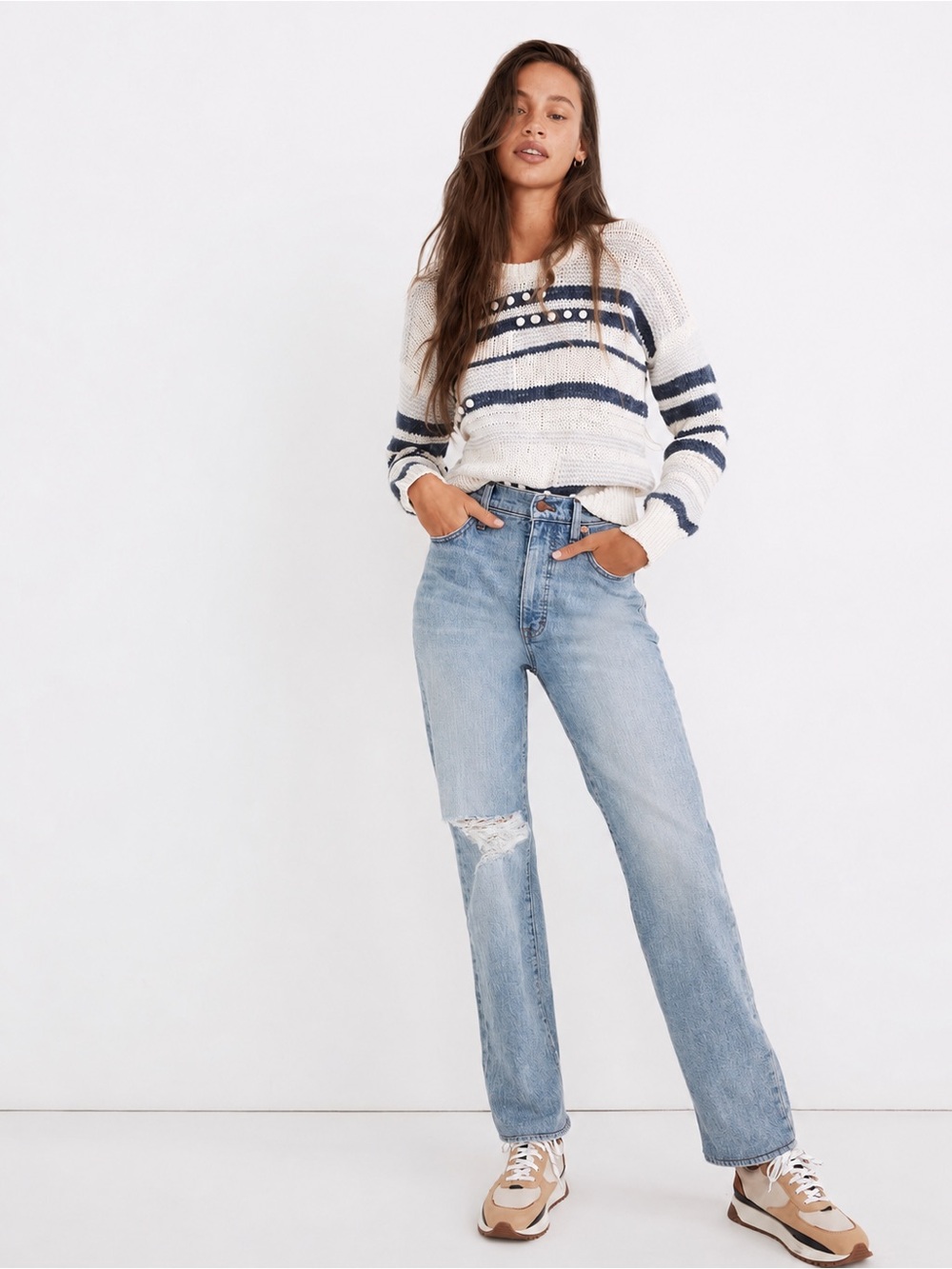 Madewell Perfect Vintage Straight Jeans 27 Reinhart High Rise Ripped Knee